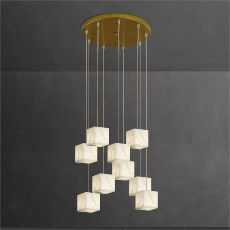 Gavin Alabaster Cube Foyer Staircase Long Chandelier 7/ 9/ 12/ 18/ 25/ 36 Lights